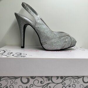 Heels & Purse Set! Lulu Townsend LT NATASHA 7.5 Silver Slingback